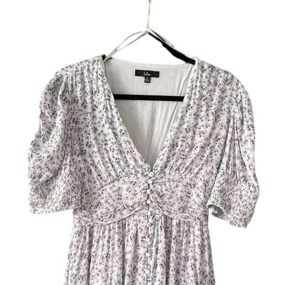 Lulus White Purple Ditsy Floral Button Detail Mini Dress M Cottagecore GIrly - Picture 2 of 7